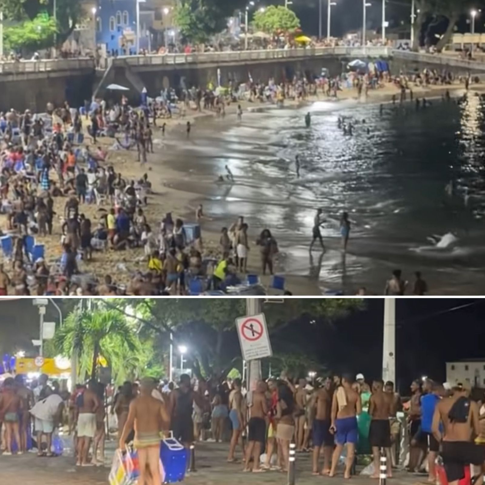 Porto da Barra fervilha em noite de domingo; vídeo mostra praia lotada