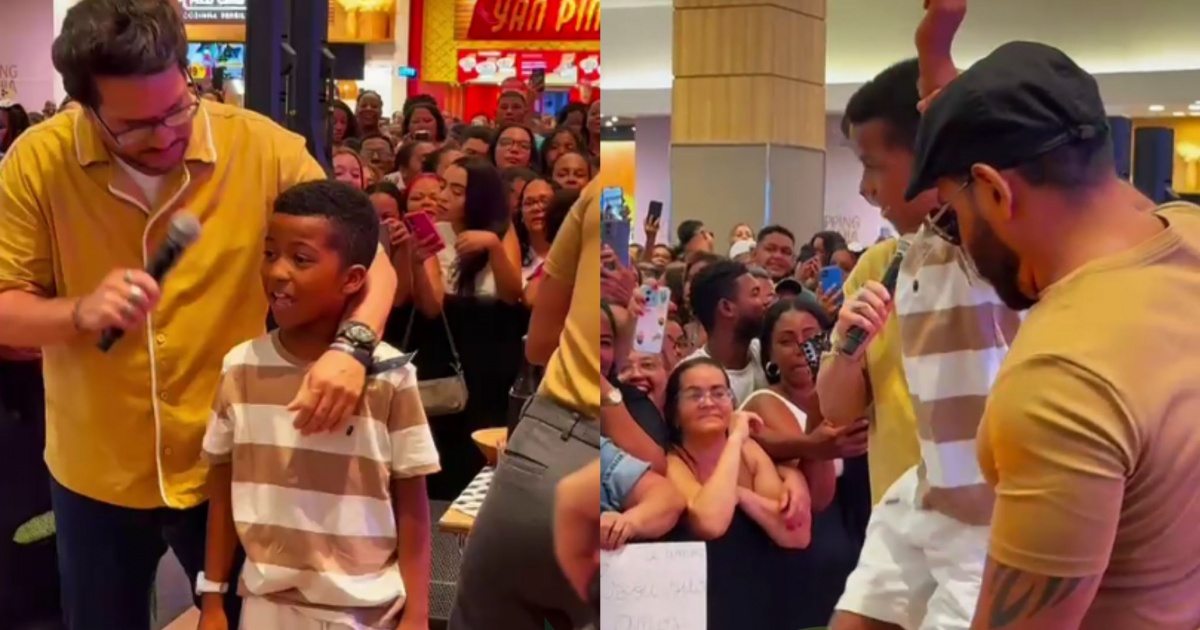Você não vai acreditar: fã mirim sobe ao palco e canta com Pablo em shopping
